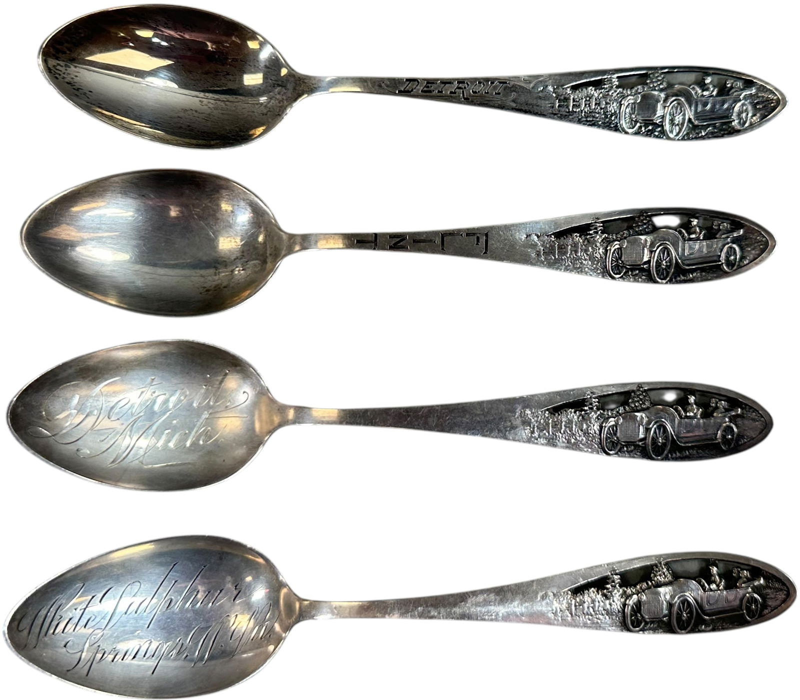 FOUR STERLING SILVER AUTOMOTIVE SOUVENIR SPOONS (1 of 4)