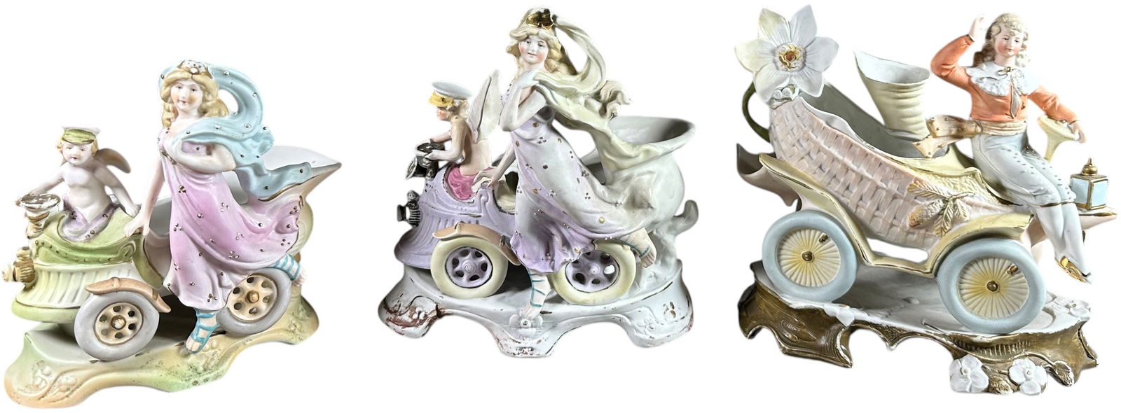 THREE BISQUE AUTOMOTIVE THEME VASES (1 of 11)