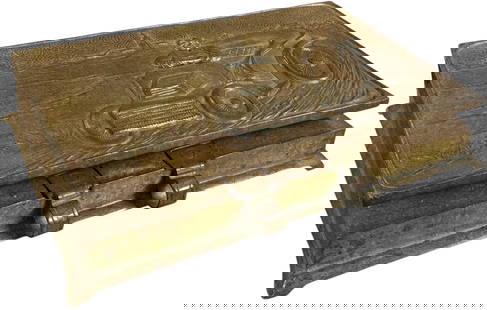 BRONZE AUTOMOBILIA PEN NOTEBOOK HOLDER: 341. BRONZE AUTOMOBILIA PEN NOTEBOOK HOLDER | From the David Bausch Automobilia collection. | 6.5" l. | (Very Good to Excellent Condition) | $300 - $600