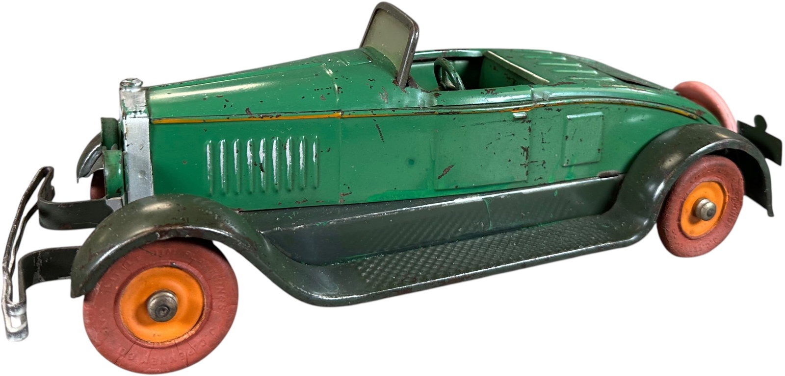 KINGSBURY SPORT ROADSTER: 446. KINGSBURY SPORT ROADSTER | 12" l. | Rubber on spare wheel is replaced, otherwise paint appears all original with some lacquer on driver side fender which is only detected under blacklight, (Excel