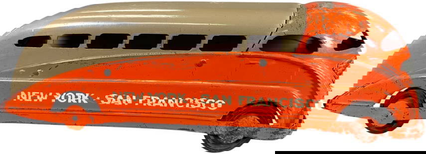 STEELCRAFT NY-SAN FRANCISCO STREAMLINE BUS: 451. STEELCRAFT NY-SAN FRANCISCO STREAMLINE BUS | 21" l. | All original with typical playwear in (Very Good to Excellent Condition) | $800 - $1,600