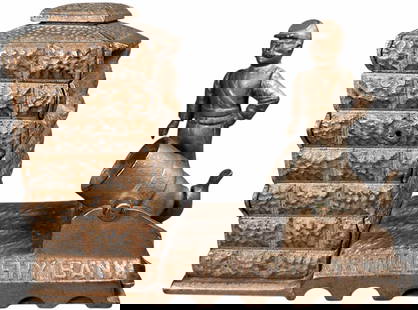 ARTILLERY MECHANICAL BANK: 8. ARTILLERY MECHANICAL BANK | J&E Stevens Co. | 9" l. | Copper plated originally with some gold overpaint, (Very Good Condition) | $300 - $600