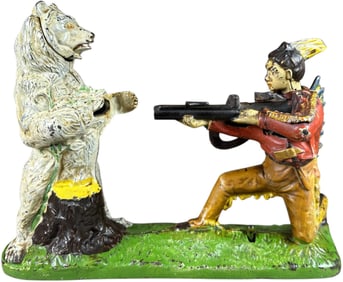 INDIAN SHOOTING BEAR MECHANICAL BANK