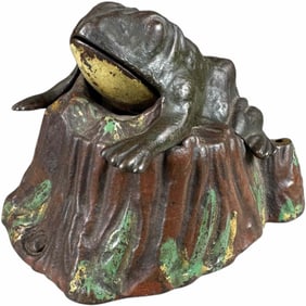 TOAD ON STUMP MECHANICAL BANK