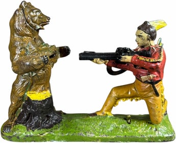 INDIAN SHOOTING BEAR MECHANICAL BANK