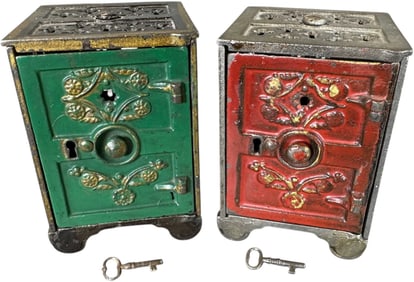TWO LARGE ROSETTE SAFE STILL BANKS