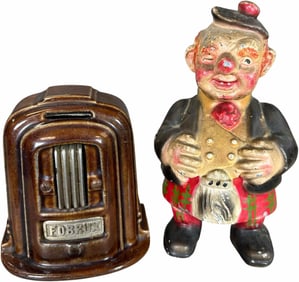 SCOTSMAN NODDER AND CERAMIC RADIO BANKS