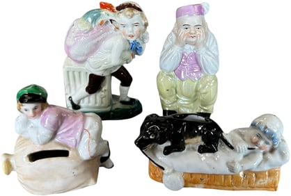 FOUR WHIMSICAL PEOPLE CERAMIC STILL BANKS