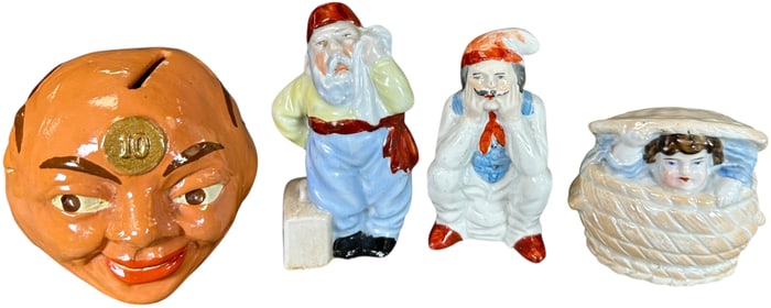 FOUR WHIMSICAL PEOPLE CERAMIC STILL BANKS