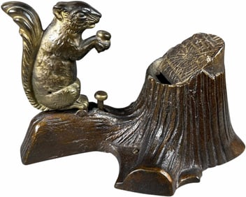 SQUIRREL & TREE STUMP MECHANICAL BANK