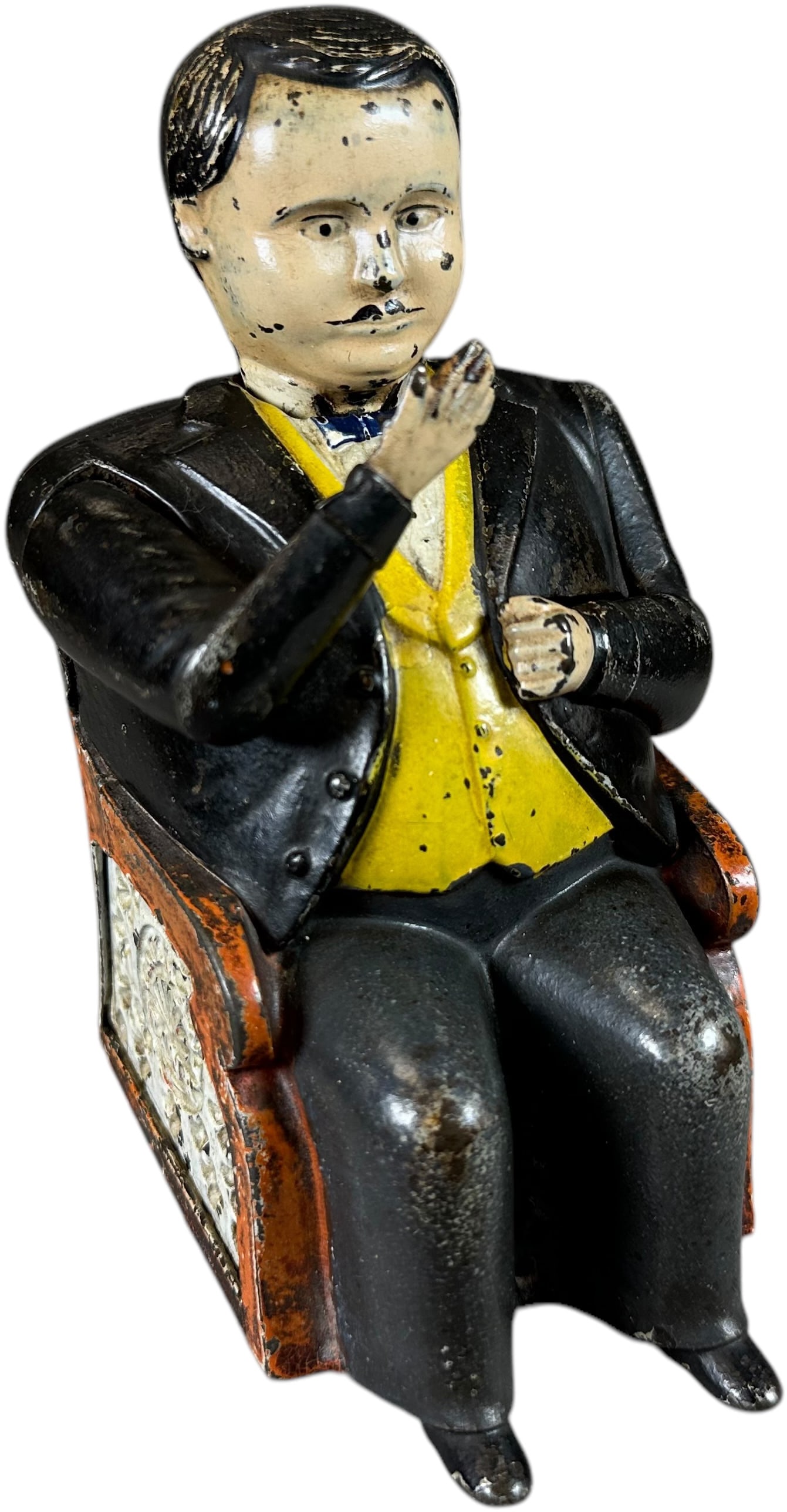 TAMMANY HALL MECHANICAL BANK: 214. TAMMANY HALL MECHANICAL BANK | J&E Stevens Co. | 6" h. | Complete with original slide trap, (Excellent Condition) | $300 - $600