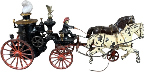 IVES CLOCKWORK TWO HORSE FIRE PUMPER