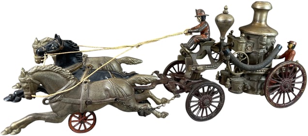 NICKELED HUBLEY HORSE DRAWN FIRE PUMPER