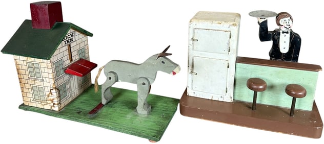 KICK IN & BARTENDER WOODEN MECHANICAL BANKS