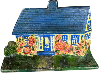 COTTAGE WITH BLUE ROOF DOORSTOP