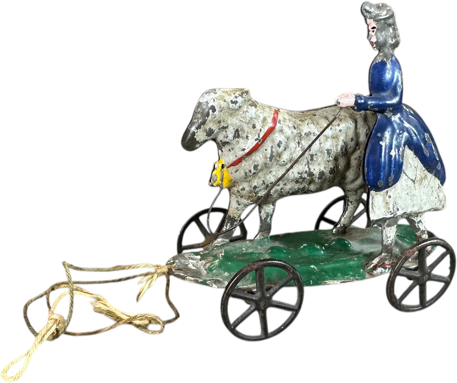 ALTHOF BERGMANN MARY & LAMB PLATFORM TOY: 346. ALTHOF BERGMANN MARY & LAMB PLATFORM TOY | Circa 1880, hand painted tinplate with charming theme. Provenance: Richard Mueller Collection. | 4.5" l. | (Very Good to Excellent Condition) | $400 - $