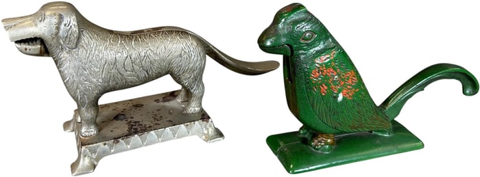 PARROT AND DOG CAST IRON NUTCRACKERS