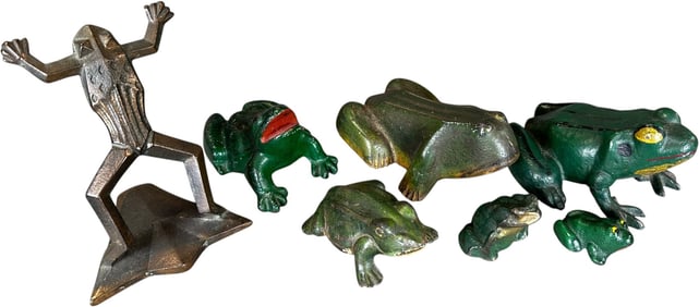 CAST IRON FROG DOORSTOP GROUPING