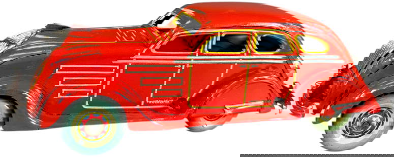 CK KOSUGE 1936 CHRYSLER AIRFLOW: 6. CK KOSUGE 1936 CHRYSLER AIRFLOW | Wind-up motor is working. Ex: Ira Bernstein Collection. | 9" l. | Some typical factory touch-ups at some curved areas, the most miniscule pin head spots of 