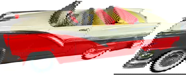 HAJI 1956 FORD SUNLINER CONVERTIBLE: 12. HAJI 1956 FORD SUNLINER CONVERTIBLE | Friction driven. Ex: Ira Bernstein Collection. | 11" l. | A few minor scratches at rear bumper, (Excellent to Pristine Condition) | $400 - $700