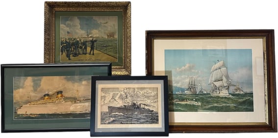GROUPING OF FRAMED WARSHIP ARTWORK