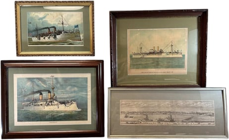 GROUPING OF FOUR WARSHIP ARTWORK