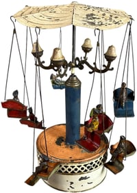 LARGE GERMAN TIN SWING GO-ROUND CAROUSEL
