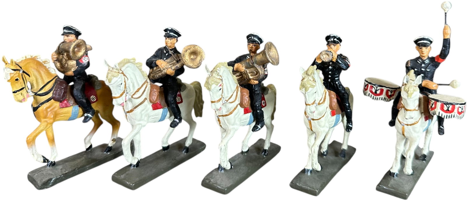 LINEOL MOUNTED SS MUSICIANS: 242. LINEOL MOUNTED SS MUSICIANS | Extremely rare mounted musicians in SS uniforms. From the Italian collection of Steno Tonelli. CULTURAL DISCLAIMER: Items related to World War II, including those be