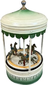 SMALL WIND-UP GERMAN TIN CAROUSEL