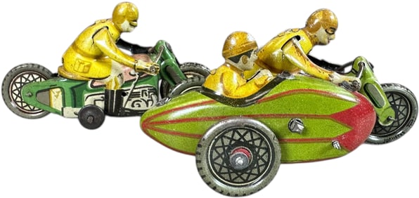 PAYA CYCLE W/ SIDECAR & SOLO RIDER PENNY TOYS