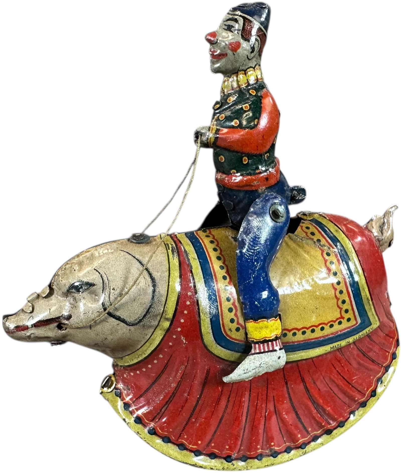 TIPPCO CLOWN ON ROCKING CIRCUS PIG: 408. TIPPCO CLOWN ON ROCKING CIRCUS PIG | 5" l. | (Excellent to Pristine Condition) | $400 - $700