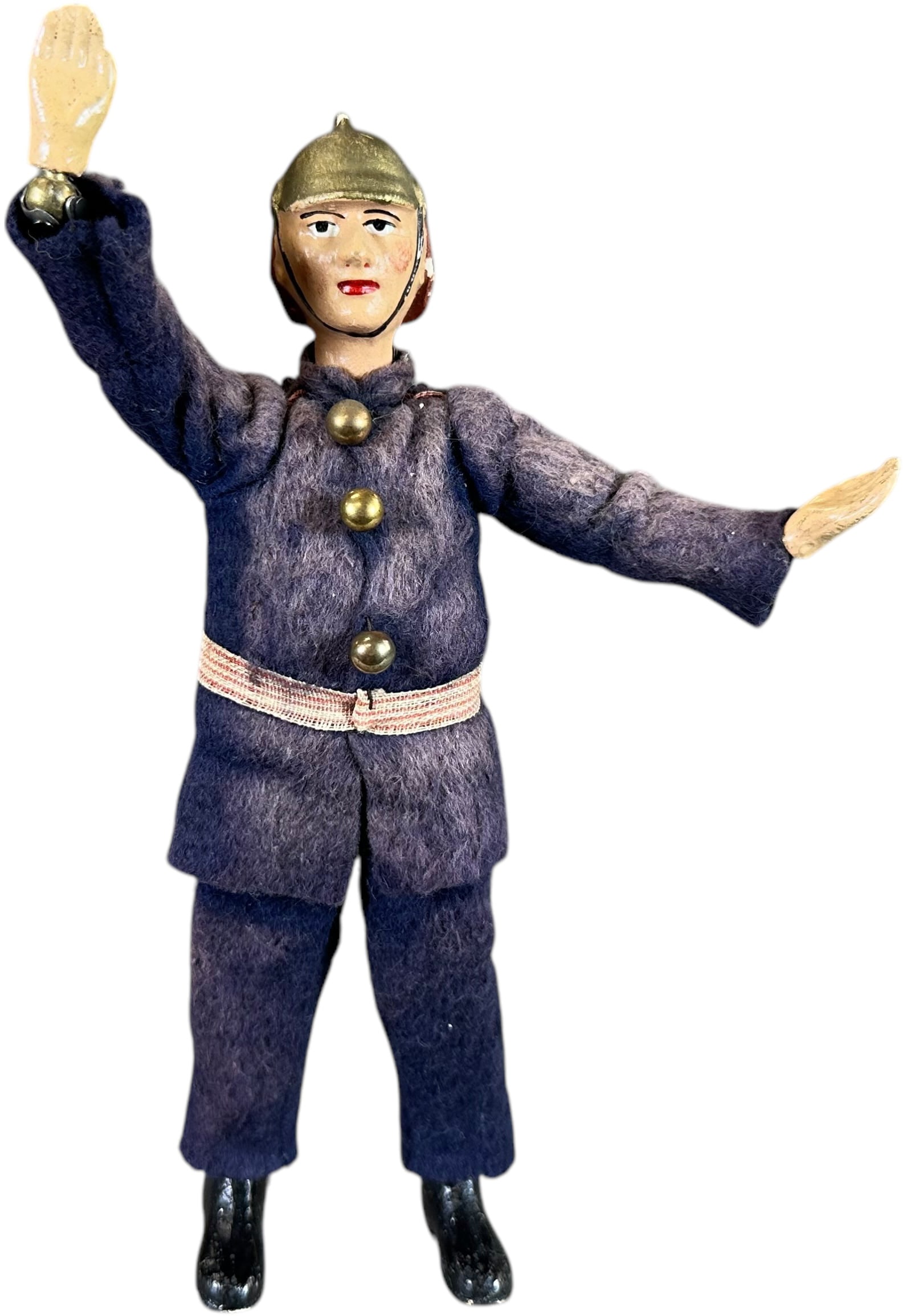 BUCHERER SABA FIREMAN FIGURE: 443. BUCHERER SABA FIREMAN FIGURE | 8" h. | Some fading to felt on front of clothing, otherwise a great figure, (Excellent Condition) | $300 - $600