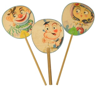 THREE GOOGLY EYE CHARACTER STICK FANS