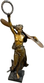 WOMAN HOLDING PROPELLER BRONZE STATUE