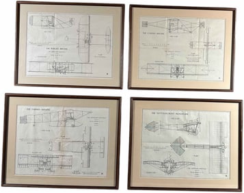 FOUR FRAMED BLUEPRINT PAGES FROM "THE AEROPLANE