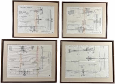 FOUR FRAMED BLUEPRINT PAGES FROM "THE AEROPLANE
