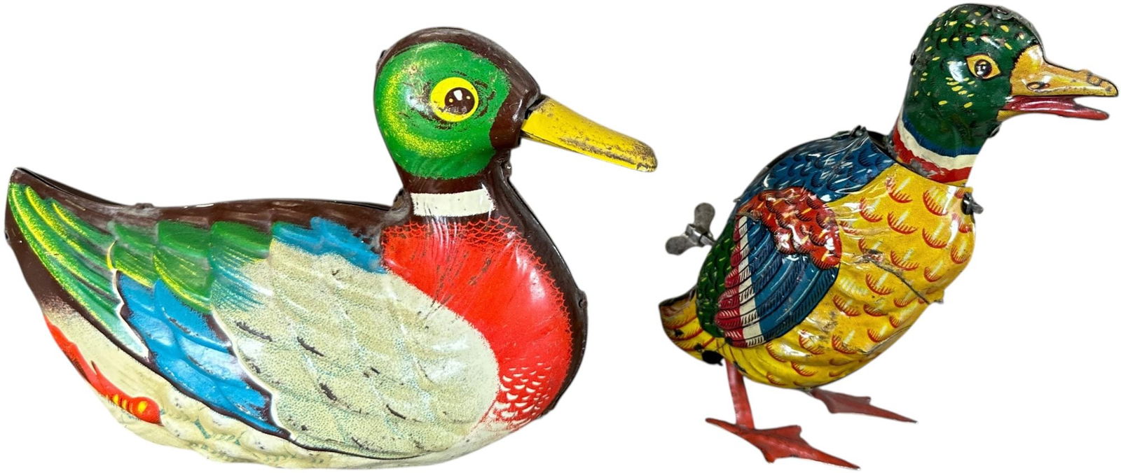 TWO GERMAN WINDUP TIN LITHO DUCK TOYS: 536. TWO GERMAN WINDUP TIN LITHO DUCK TOYS | One marked Gescha. From the Italian collection of Steno Tonelli. | 7" l. | Overall in (Excellent Condition) with some typical handling wear to lithography.