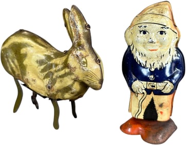 ENGLISH WIND-UP GNOME AND HOPPING BUNNY