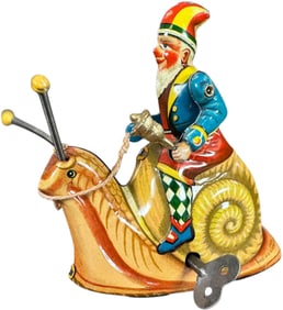 GERMAN WIND-UP GNOME ON SNAIL