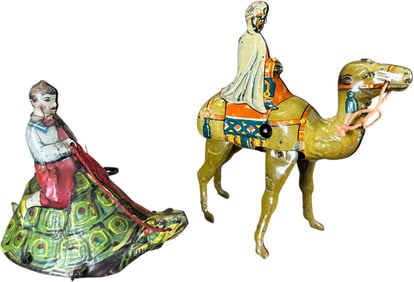 BOY ON TURTLE W/ ARAB ON WALKING CAMEL