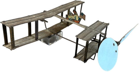 EARLY RUBBER BAND BI-PLANE TOY