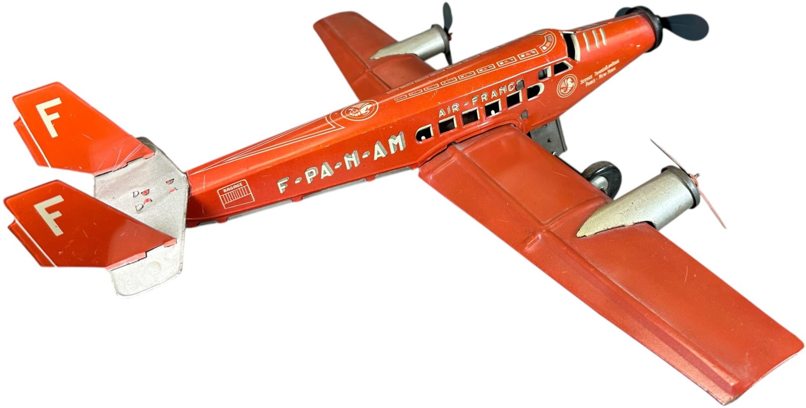 JOUSTRA AIR FRANCE PAN AM AIRPLANE: 565. JOUSTRA AIR FRANCE PAN AM AIRPLANE | 24" wingspan. | Tail fins and propeller are replacements, (Excellent to Pristine Condition) | $200 - $400