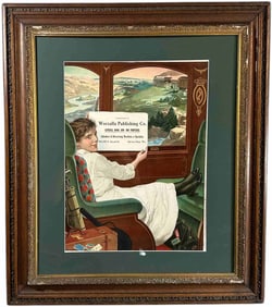 FRAMED RAILROAD COACH INTERIOR SCENE