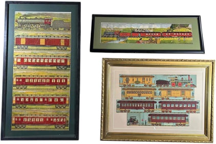 THREE FRAMED MILTON BRADLEY TRAIN PUZZLES