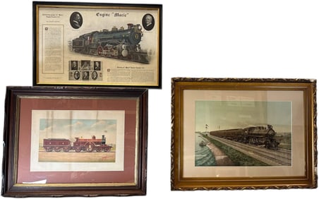 THREE FRAMED LOCOMOTIVE ARTWORK