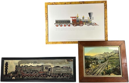 THREE FRAMED LOCOMOTIVE SCENES
