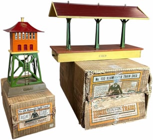 BOXED LIONEL NO.438 SIGNAL TOWER & NO.155 PLATFORM