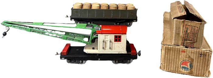 BOXED LIONEL 212 GONDOLA & WHITE 219 CRANE CAR