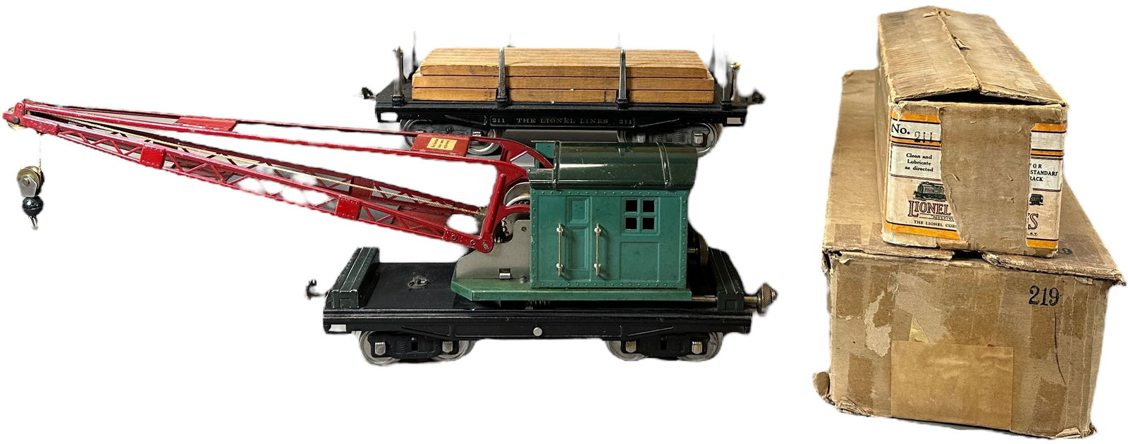 BOXED LIONEL 211 FLAT CAR & 219 PEACOCK CRANE (1 of 6)