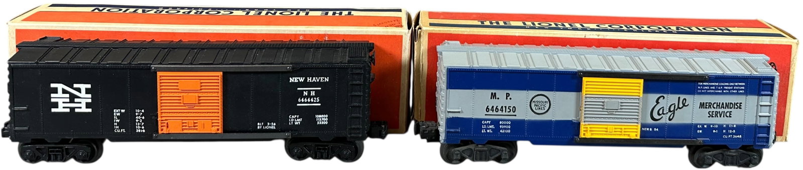 PAIR OF BOXED LIONEL POSTWAR 6464 CARS: 514. PAIR OF BOXED LIONEL POSTWAR 6464 CARS | Postwar 0 gauge 6464 and 6464-425 cars. | 9.5" l. | (Excellent to Pristine Condition) | $150 - $300